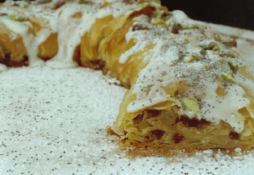 Iced Pistachio and Poppy Seed Strudel