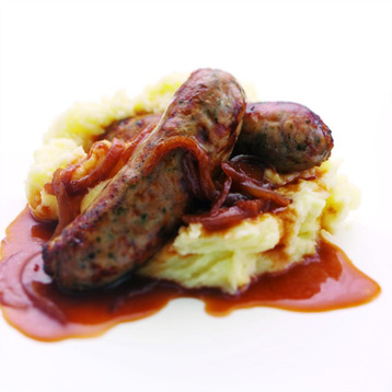 Spicy Bangers with Apple Mash & Red Wine Gravy