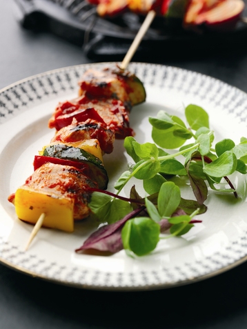 Chicken and Italian Vegetable Skewers with Tomato & Chilli Baste