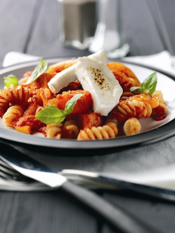 Roasted Squash, Sweet Potato and Pepper Pasta with Melting Goat's Cheese