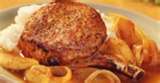 Pork Chops with Apple Rings and Spicy Sweet Potato Wedges
