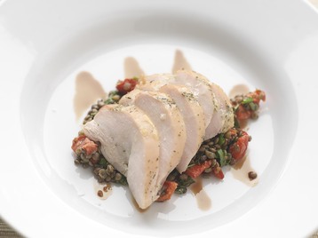 Warm Green Lentils with Smoked Chicken Breast