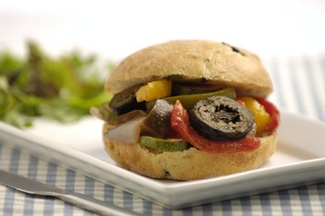 Roasted Vegetable Ciabatta/Focaccia with Sliced Pickled Walnuts