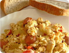 Scrambled Eggs with Cheese and Chilli Sauce