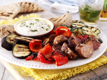 Moroccan Lamb and Vegetables with Houmous and Mint Dip