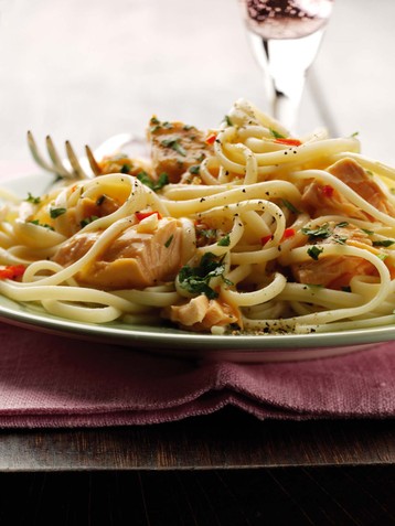 Poached Salmon with Chilli Lemon Linguine