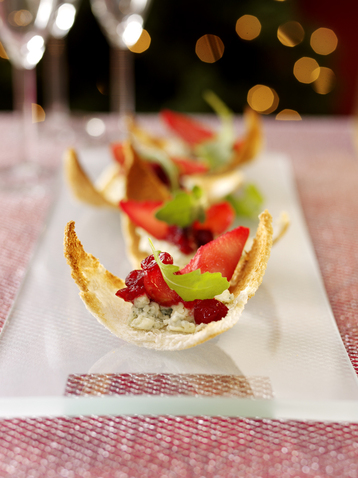 Pear and Stilton Toasts with Spiced Cranberries
