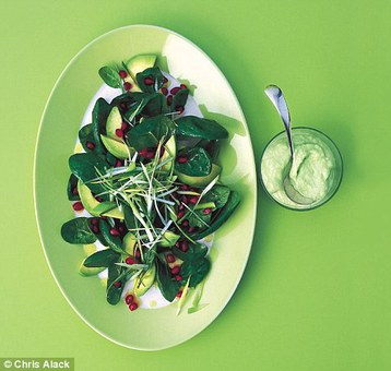 Spinach and Pomegranate Salad with Avocado Dressing