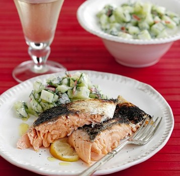 Jo Pratt's Whole Barbecued Salmon with Cucumber and Dill Salad