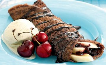 Jo Pratt's Chocolate, Cherry and Banana Pancakes with Ice-cream