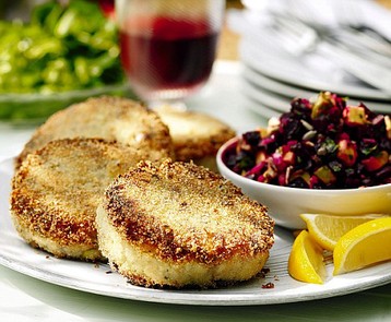 Jo Pratt's Smoked Mackerel and Horseradish Fishcakes with Avacado, Beetroot and Caper Sala