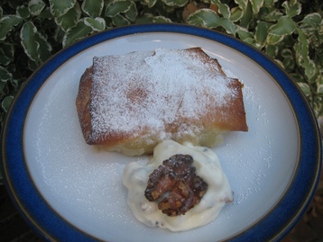Apple, Pear and Apricot Filo Parcels with Maple and Walnut Creme Fraiche