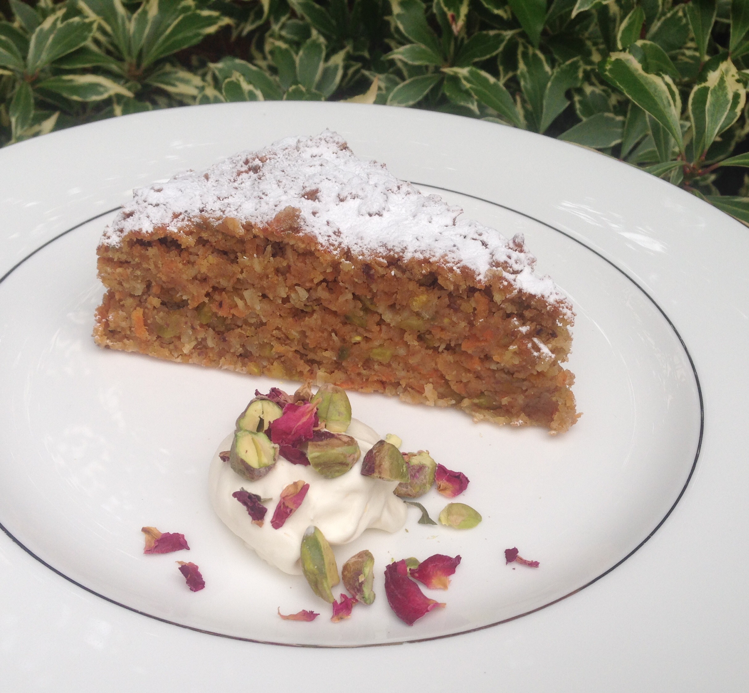 Pistachio & Almond Carrot Cake with Rose Cream