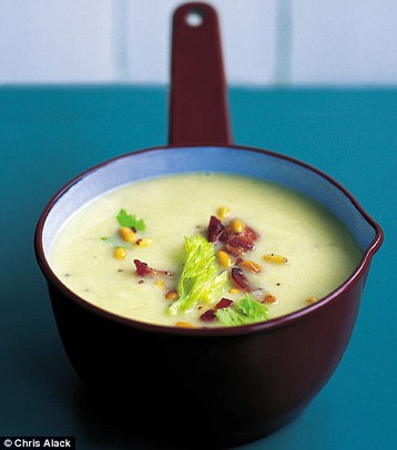 Annie Bell's Celeriac Soup with Smoky Bacon and Pine Nuts