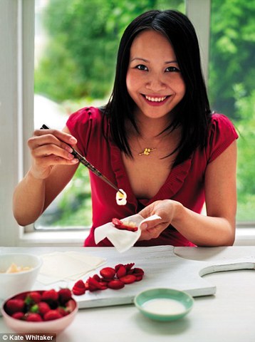 Ching-He Huang's Lychee and Strawberry Spring Rolls with Vanilla Ice Cream and Golden Syrup