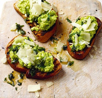 Tonia George's Bruschetta with Broad Beans, Pecorino and Mint Oil