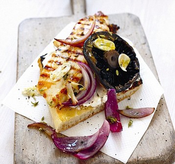 Tonia George's Griddled Chicken with Lemon and Fennel-roasted Mushroom On Toasted Ciabatta