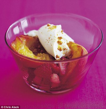 Amber Black's Warm Peaches with Strawberries, Amaretti and Whipped Cream