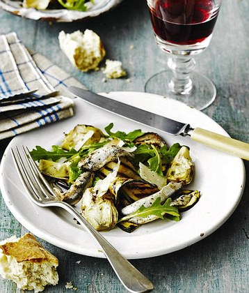 Jenny White's Aubergine, Artichoke and Anchovy Salad