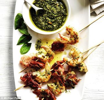 Jenny White's Pesto Parma Prawn Skewers
