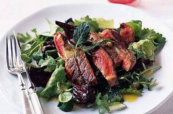 Grilled Sirloin Steak with Roasted Beetroot and Mustard Dressing
