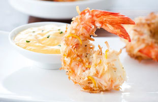 Lemon & Coconut Prawns with A Mango & Chive Dip