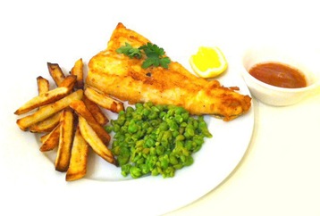 Fish & Chips (with Mushy Peas and Tomato Ketchup)