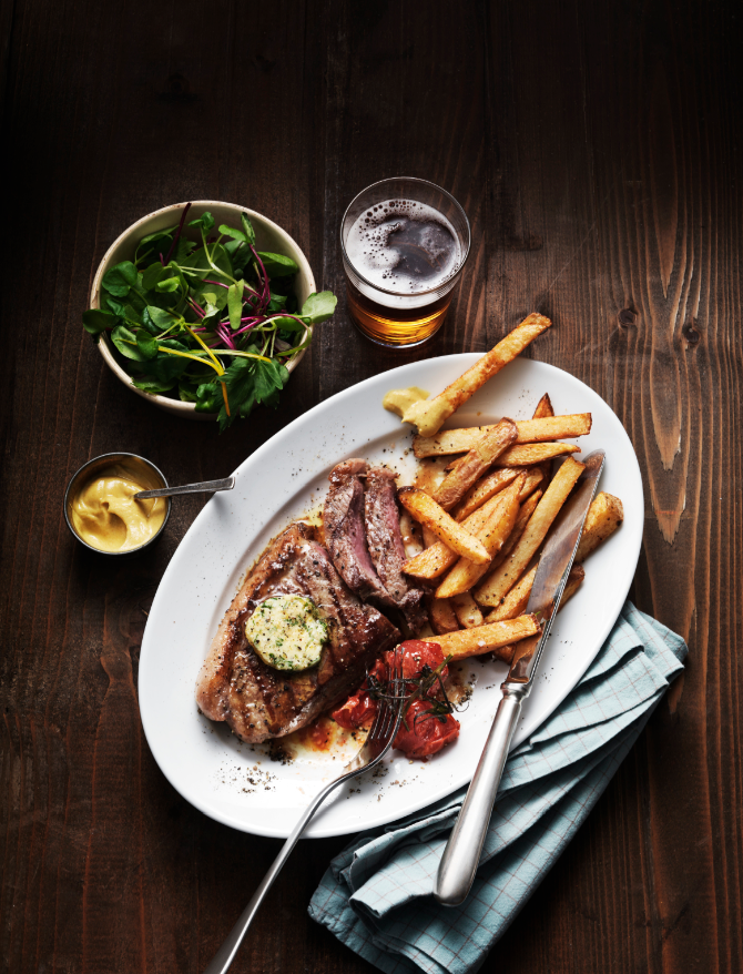 Steak and Chips with Lemon Parsley Butter