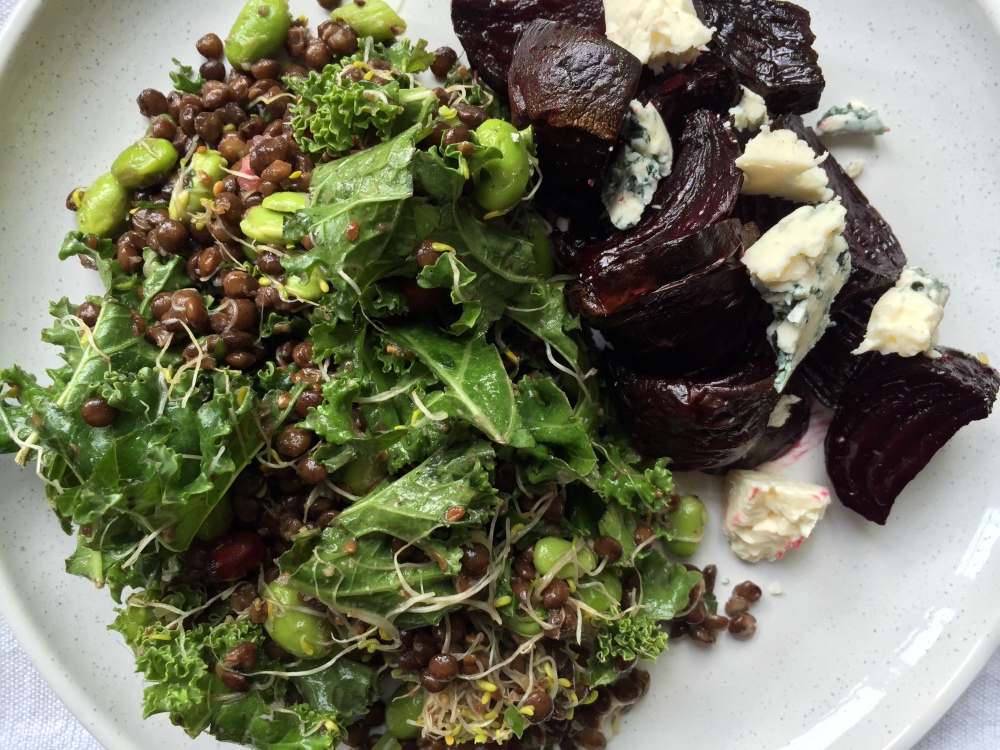Roasted beetroot with puy lentils and kale