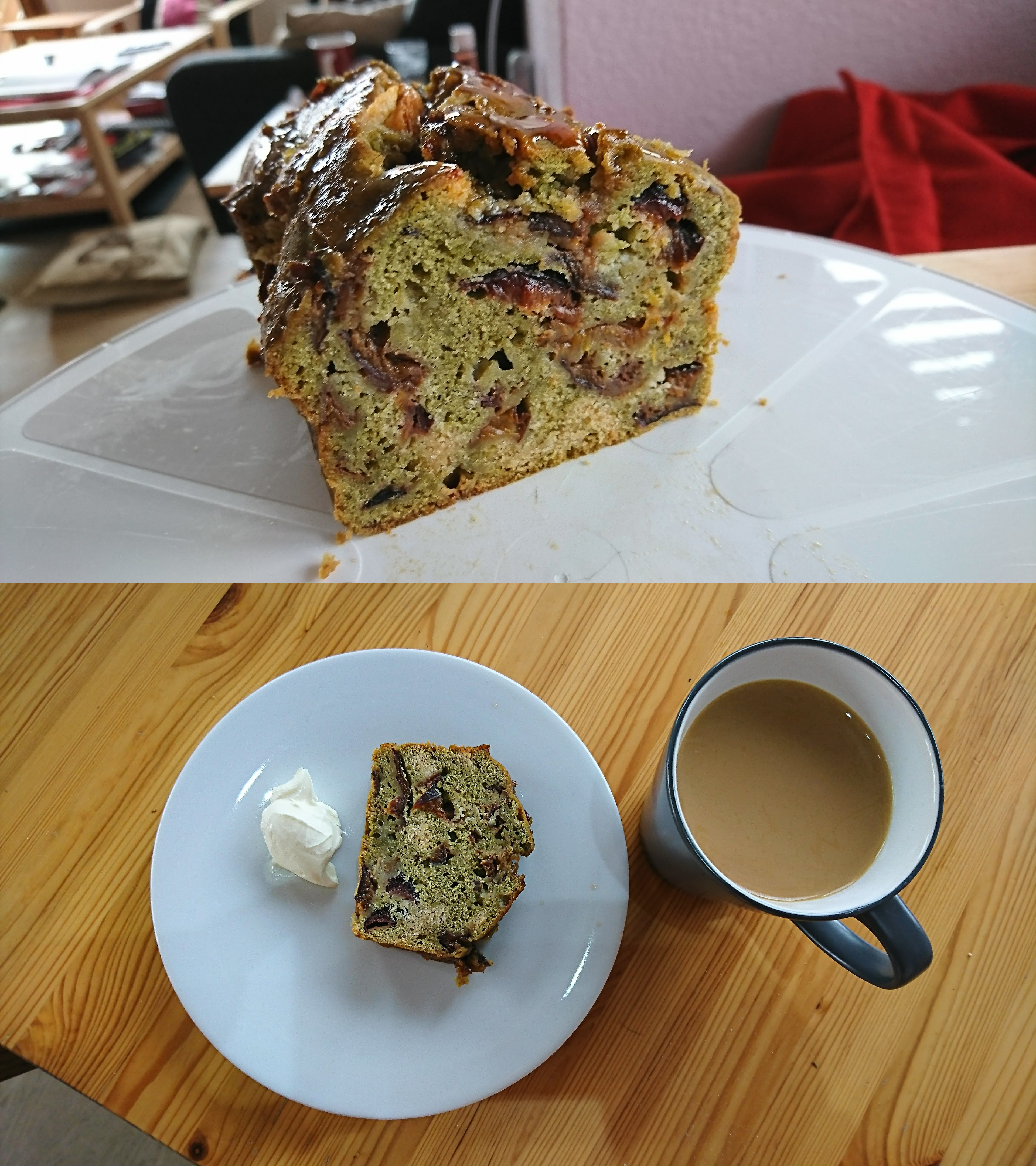 Matcha, yuzu, plum and white chocolate loaf (gluten free)