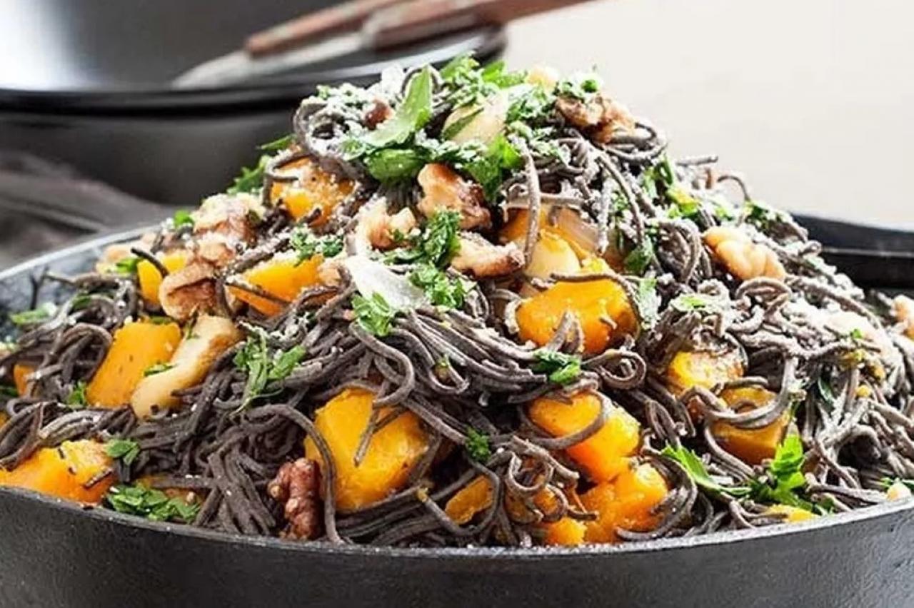 Roast Pumpkin, Avocado, Feta & Black Bean Spaghetti